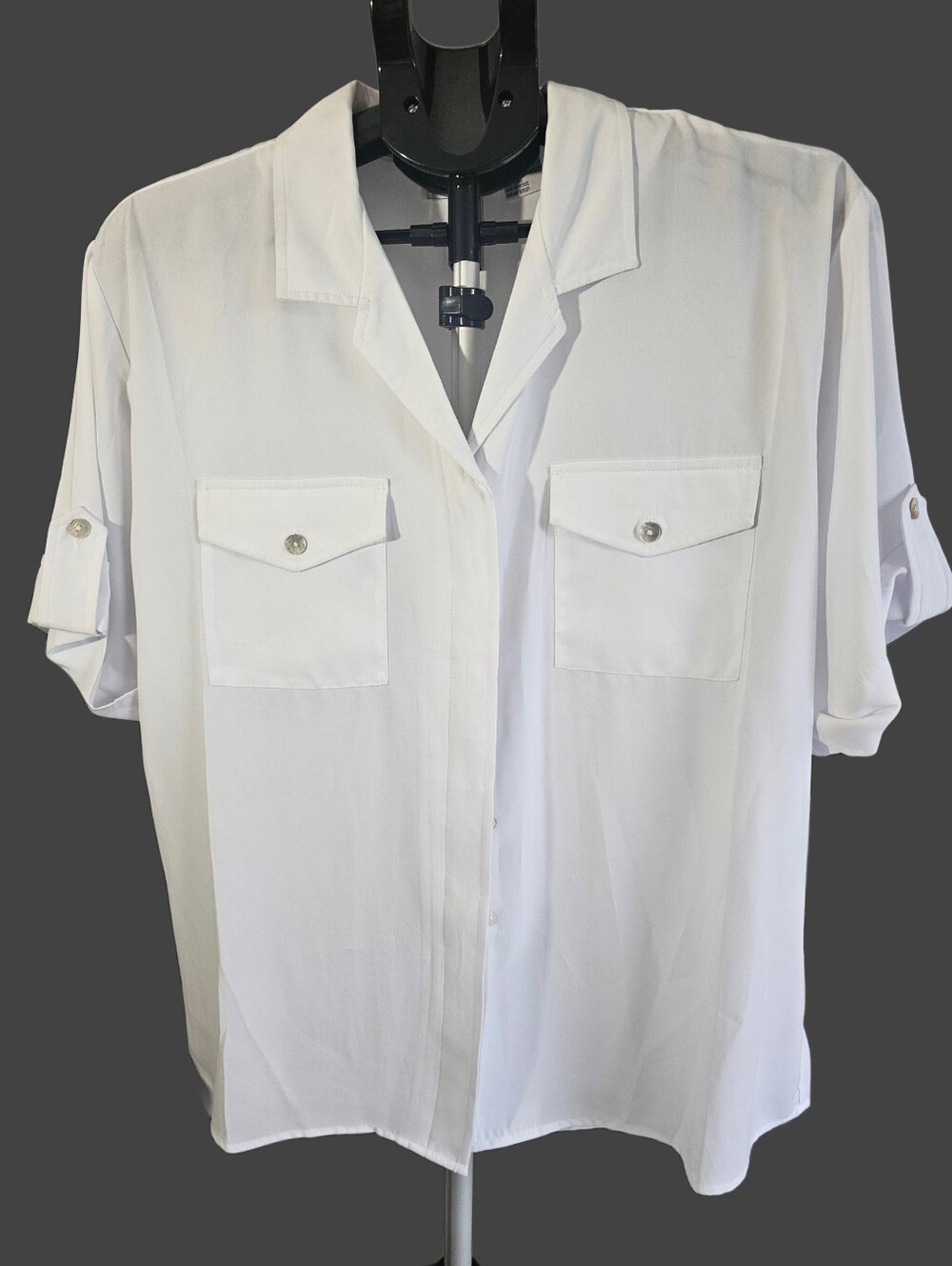Apparenza White Short-Sleeve Utility Shirt with Chest Pockets
